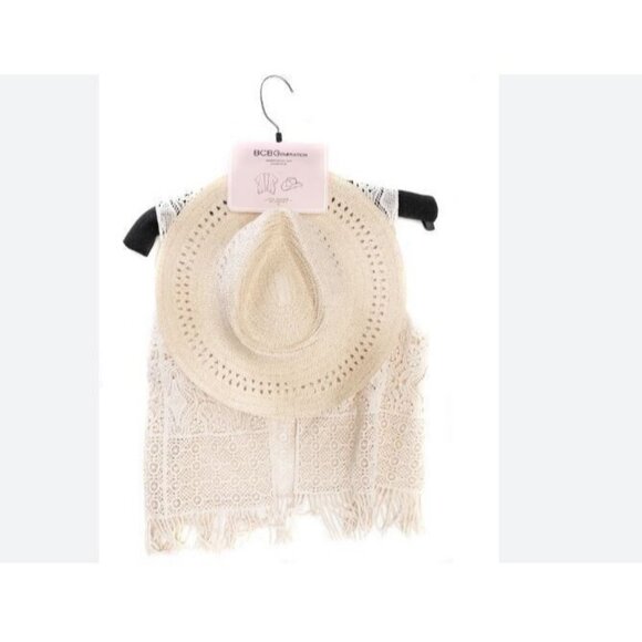 BCBGeneration cotton crochet women's open vest and cowbow hat -NATURAL One size - Picture 1 of 16